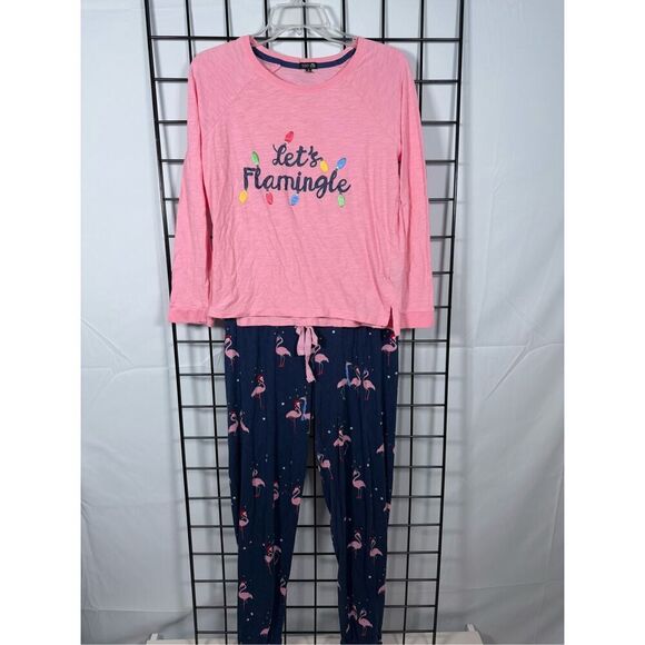 Cozy Zoe‎ Let's Flamingle Christmas Pajama Set Womens S Pink Flamingo Holiday - Picture 1 of 14